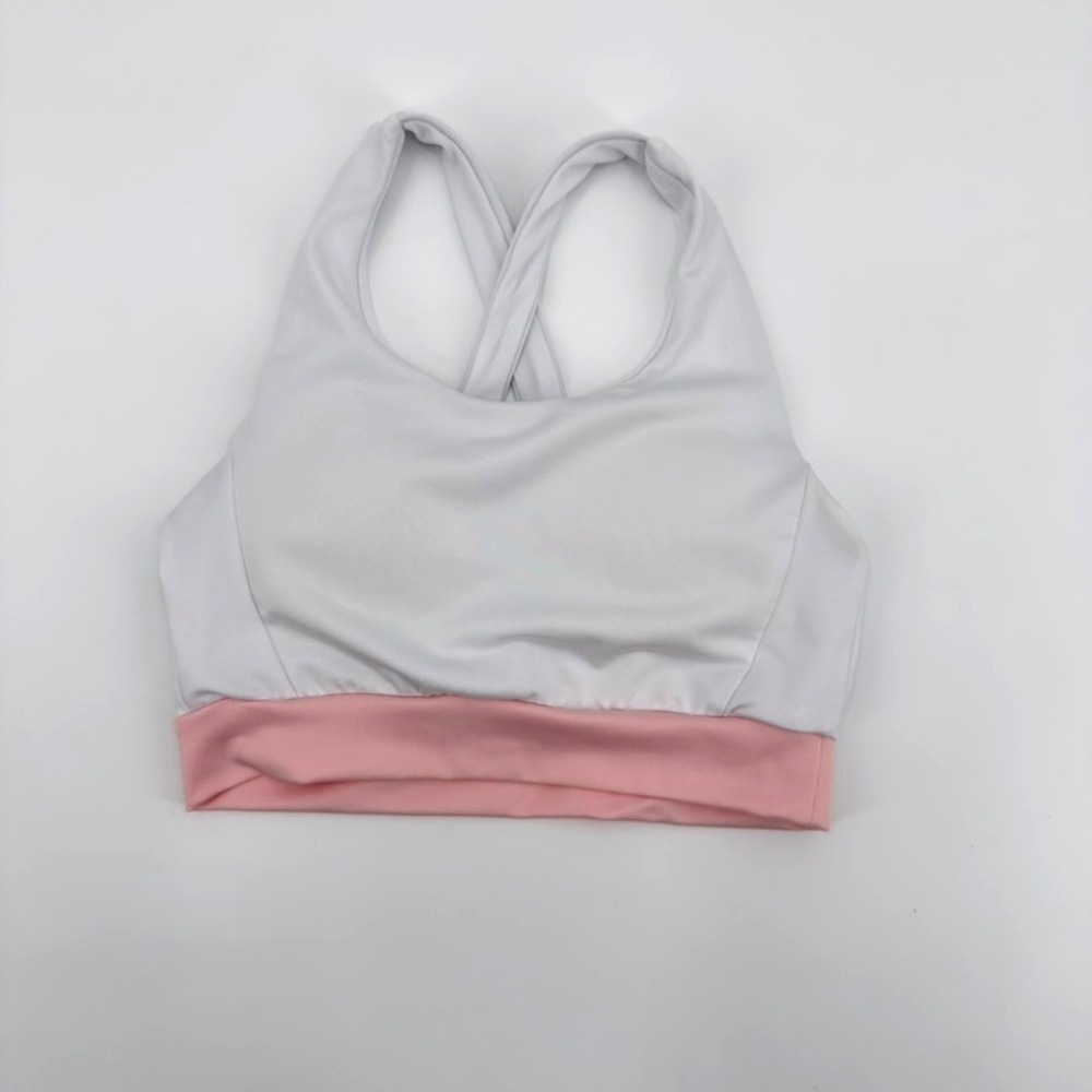 Habitual Kids Girls White Pink Crisscross Back Sports Bra Size 10 Activewear